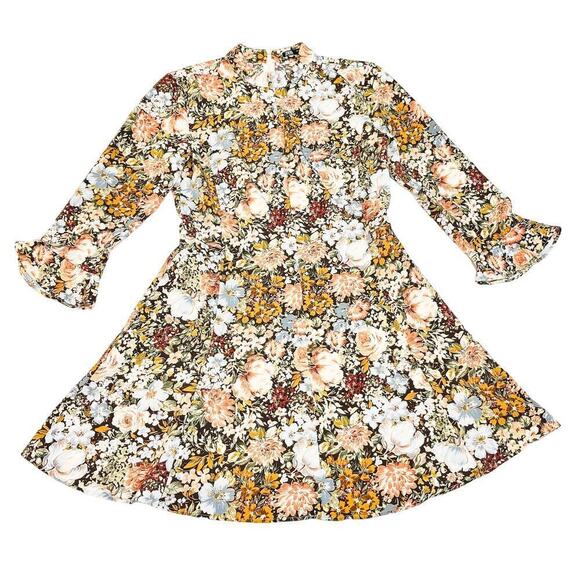 Zara Flower Printed Patterned Flare Dress Ruffle Sleeve Size M Mint - Picture 1 of 5